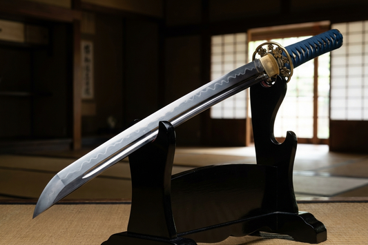 Scharfes Katana mit geschliffener Klinge und sichtbarem Hamon, funktional und Tameshigiri-geeignet