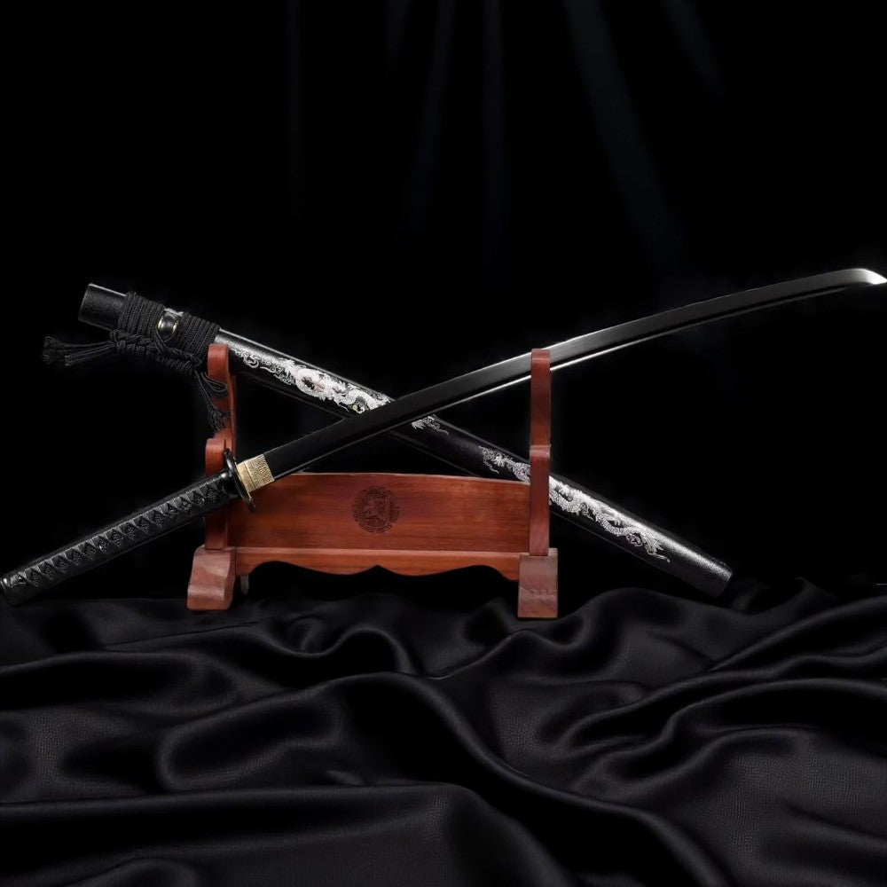 Katana mit schwarzer Klinge – 1060 Kohlenstoffstahl – Griff-Detail