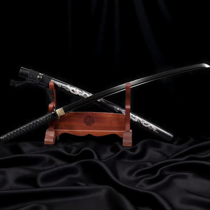Katana mit schwarzer Klinge – 1060 Kohlenstoffstahl – Griff-Detail
