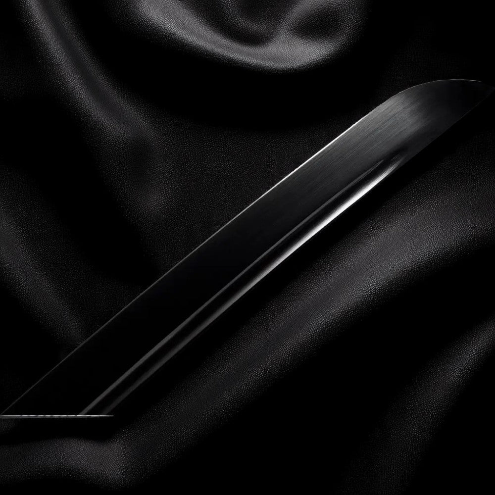 Katana mit schwarzer Klinge – 1060 Kohlenstoffstahl – Tsuba-Detail