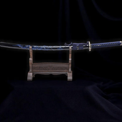 Blauer Drache Katana – T10-Stahl – Tsuba-Detail