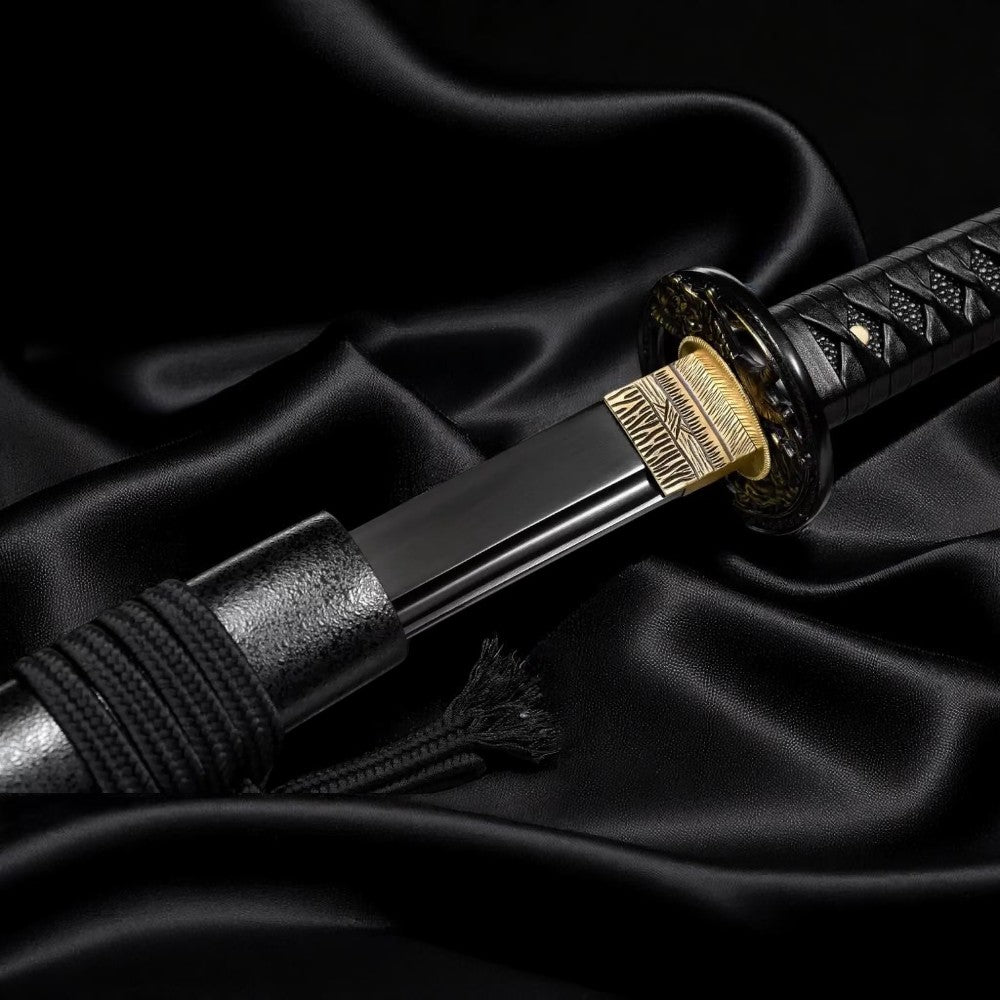 Katana mit schwarzer Klinge – 1060 Kohlenstoffstahl – Detailansicht