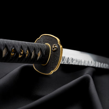 Feuerblüte Katana – Damaststahl – Gesamtansicht