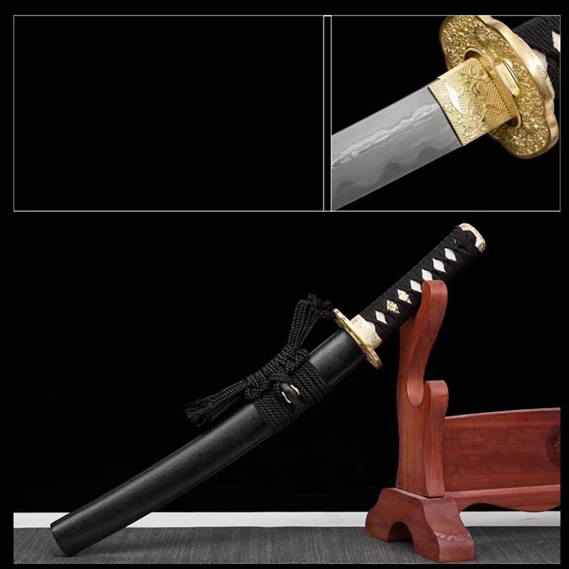 Tanto Tsuruga – japanisches Tanto-Messer aus Damaststahl mit echtem Hamon und Saya