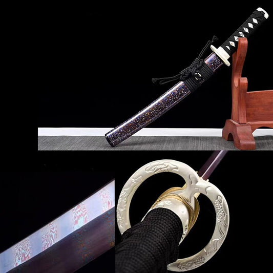 Tanto Asahi – japanisches Tanto-Messer mit Spiralmuster, blauer Klinge und Saya